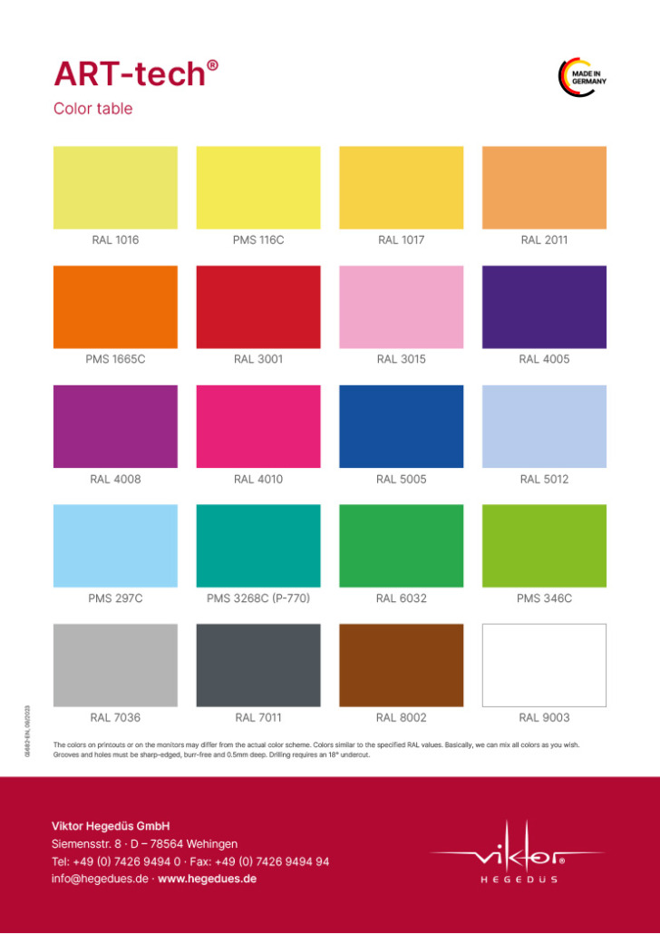 Viktor Hegedüs GmbH: ART-tech®, Colour chart