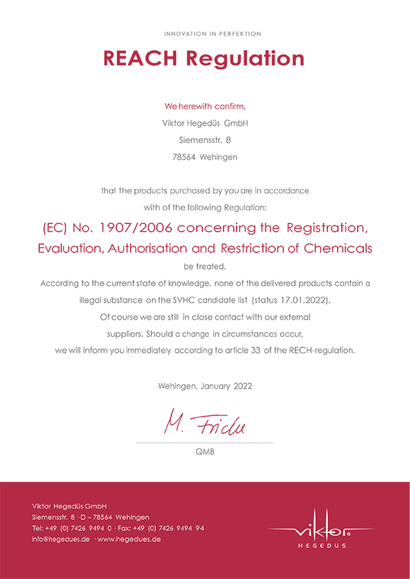 Viktor Hegedüs GmbH: REACH Regulation 1907/2006