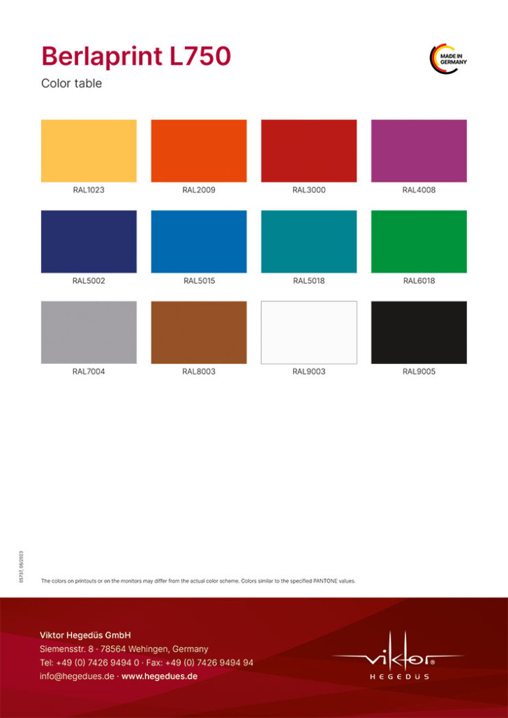 Viktor Hegedüs GmbH: Berlaprint L750, Color Table