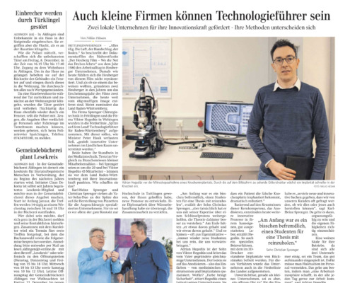 Viktor Hegedüs in der Trossinger Zeitung - Auch kleine Firmen können Technologieführer sein